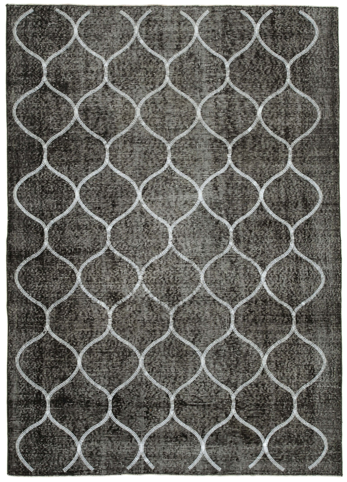 Kesle Antrasit Beyaz Geometrik Pamuk Yün El Dokuma Halı 160x225 cm