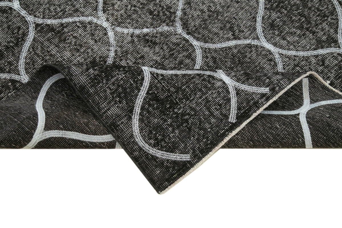 Kesle Antrasit Beyaz Geometrik Pamuk Yün El Dokuma Halı 160x225 cm – kenar detayı