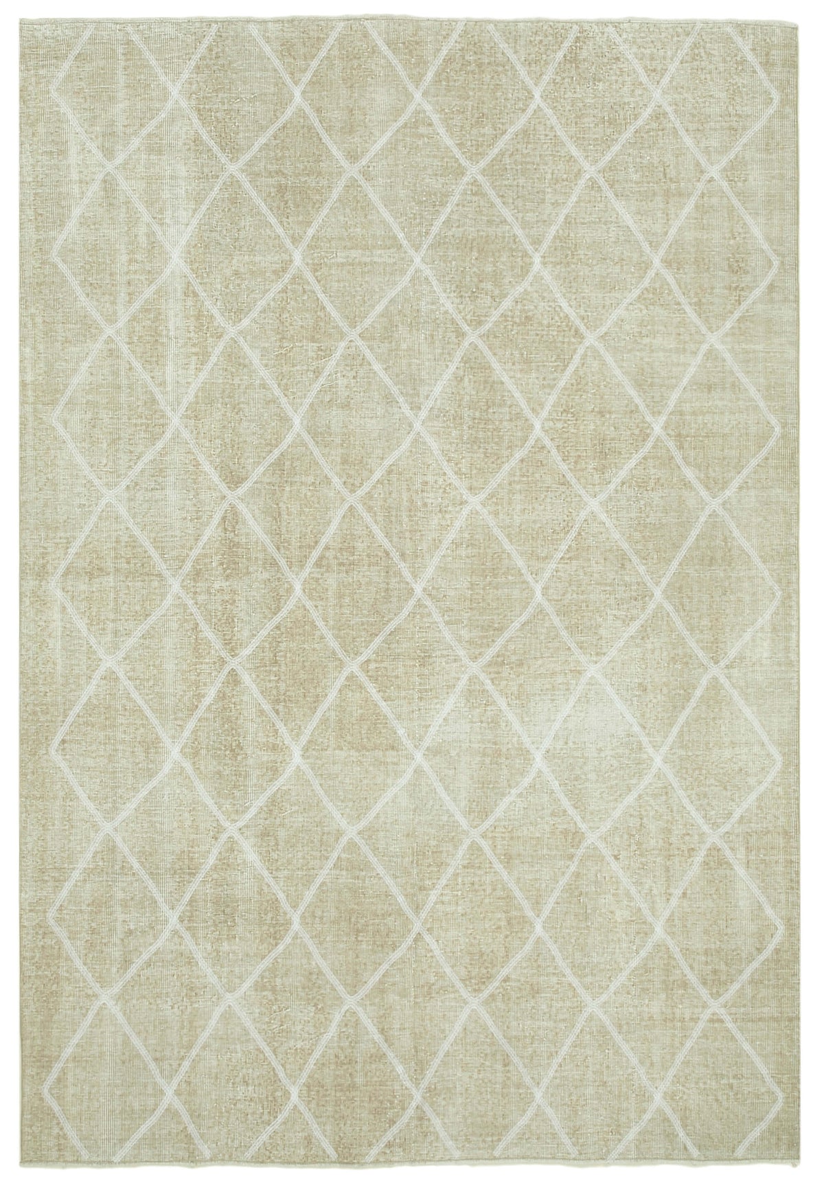Kesle Vintage El Dokuma Bej Beyaz Geometrik Desenli Halı 190x273 cm