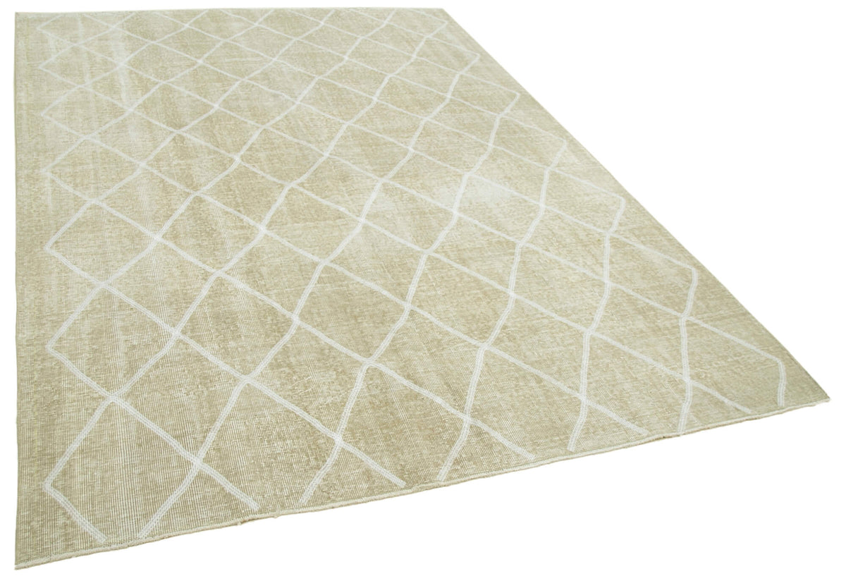 Kesle Vintage El Dokuma Bej Beyaz Geometrik Desenli Halı 190x273 cm – genel görünüm