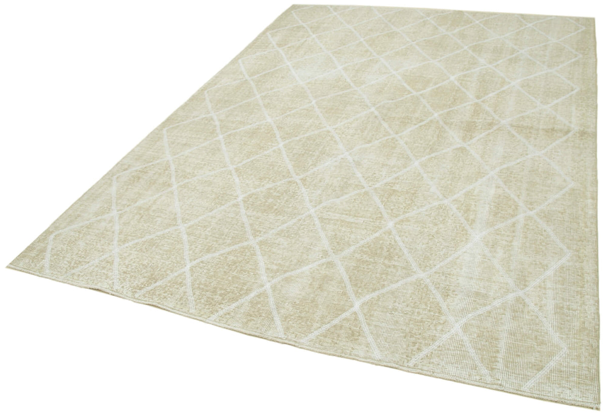 Kesle Vintage El Dokuma Bej Beyaz Geometrik Desenli Halı 190x273 cm – doku yakın çekim