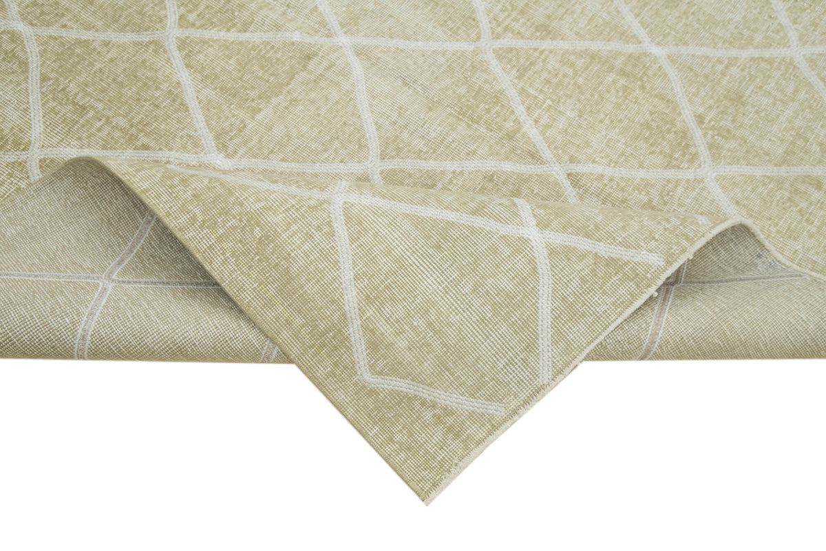 Kesle Vintage El Dokuma Bej Beyaz Geometrik Desenli Halı 190x273 cm – kenar detayı