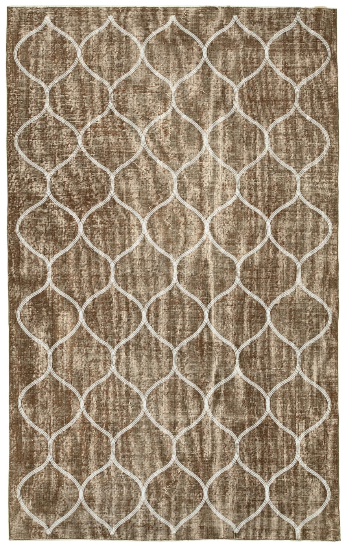 Kesle Geometrik Desenli Kahverengi Beyaz Modern Halı 149x241 cm