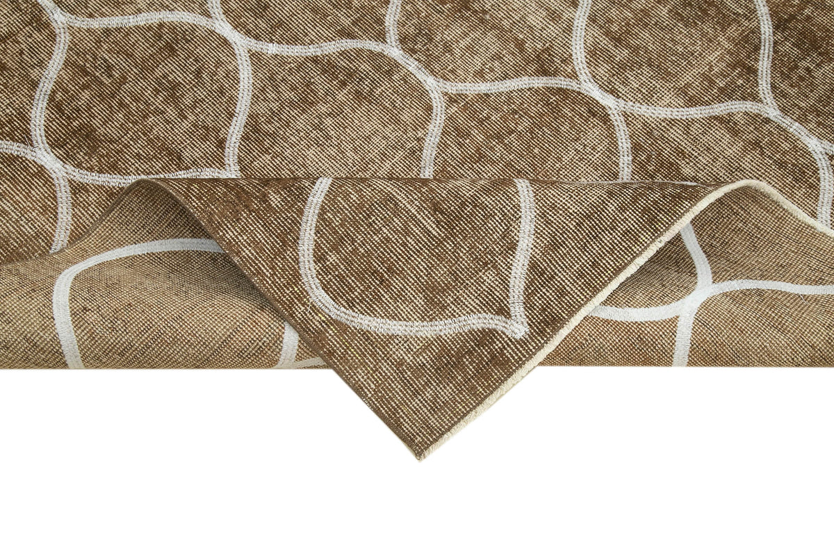 Kesle Geometrik Desenli Kahverengi Beyaz Modern Halı 149x241 cm – kenar detayı