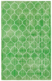 Kesle Geometrik Desenli Yeşil Beyaz Modern Eskitme Halı 180x280 cm