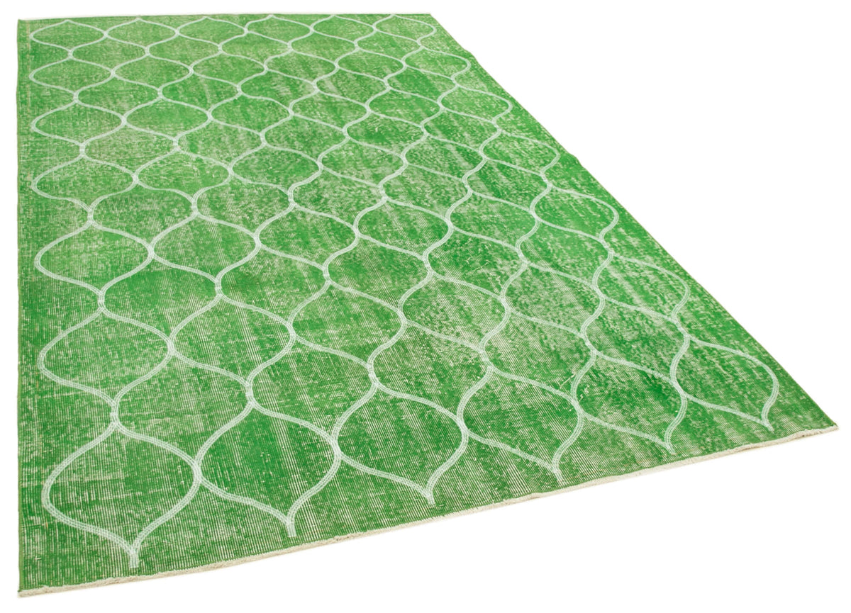Kesle Geometrik Desenli Yeşil Beyaz Modern Eskitme Halı 180x280 cm – genel görünüm