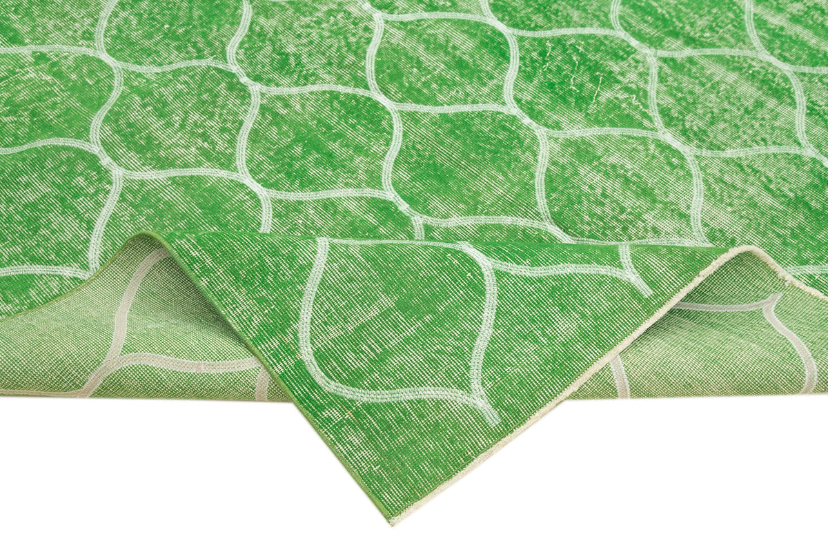Kesle Geometrik Desenli Yeşil Beyaz Modern Eskitme Halı 180x280 cm – kenar detayı
