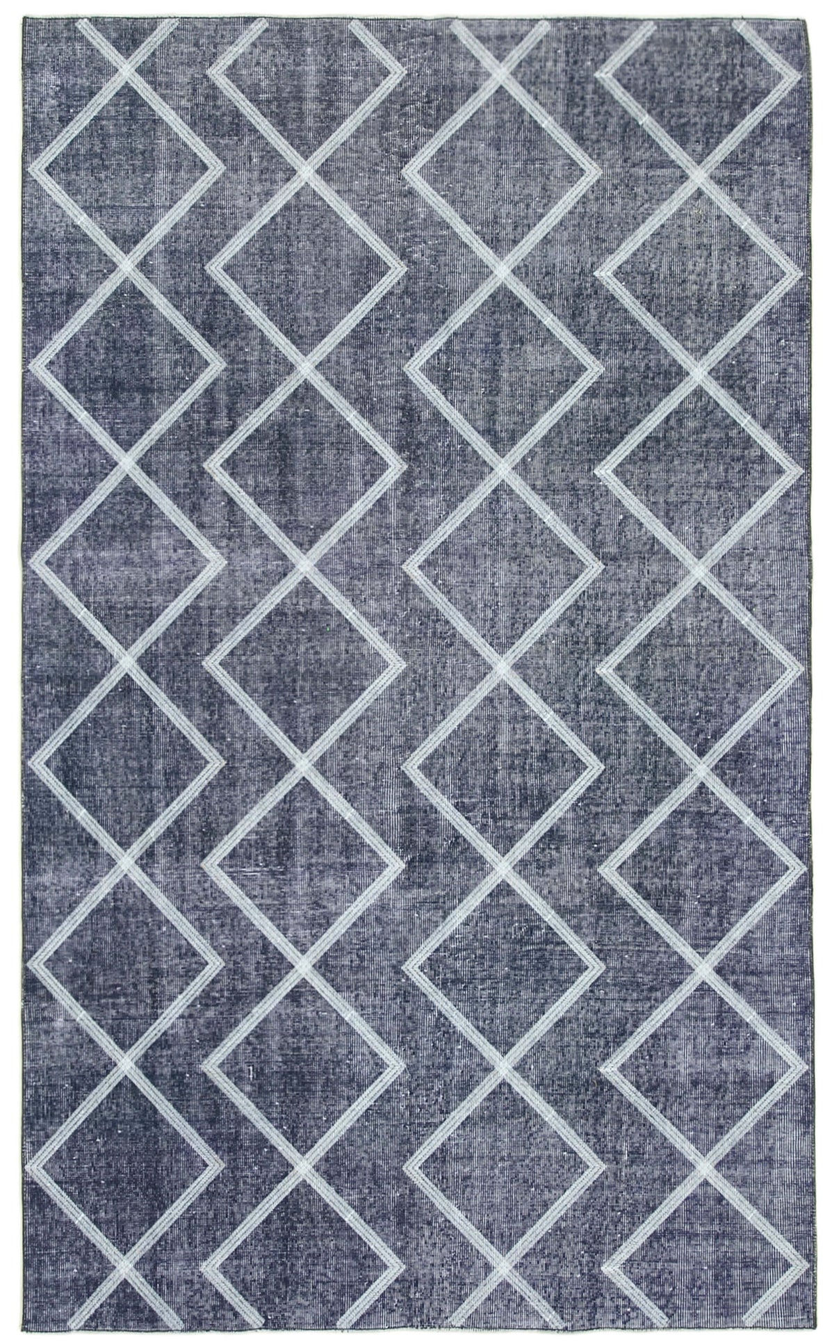 Kesle Gri Beyaz Geometrik Desenli Modern El Dokuma Yün Pamuk Halı 160x264 cm
