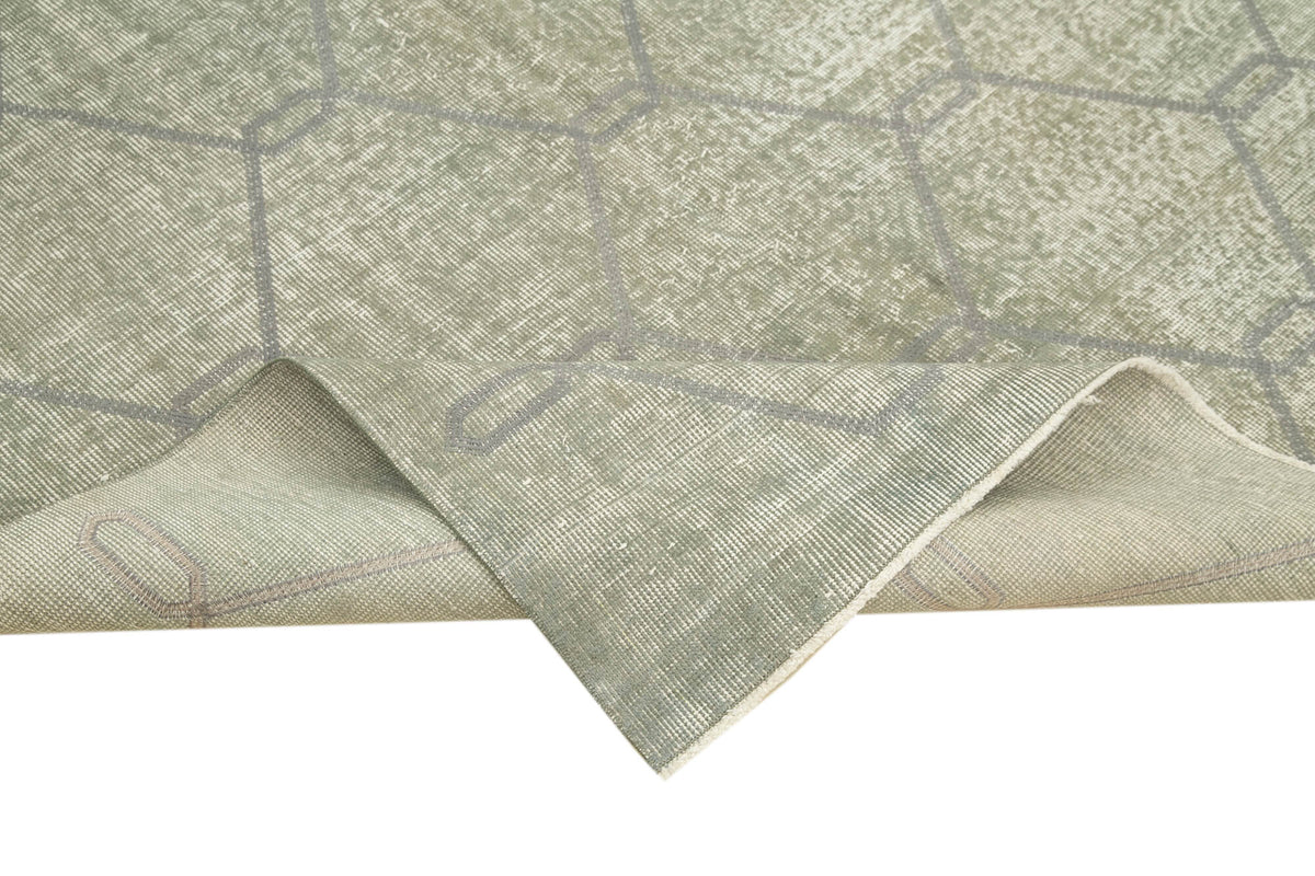 Kesle Adaçayı Yeşili Açık Gri Geometrik Modern El Dokuma Halı 158x258 cm – kenar detayı