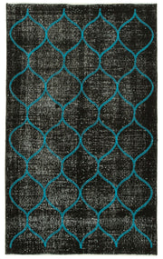 Kesle Siyah Turkuaz Geometrik Modern El Dokuma Halı 112x191 cm