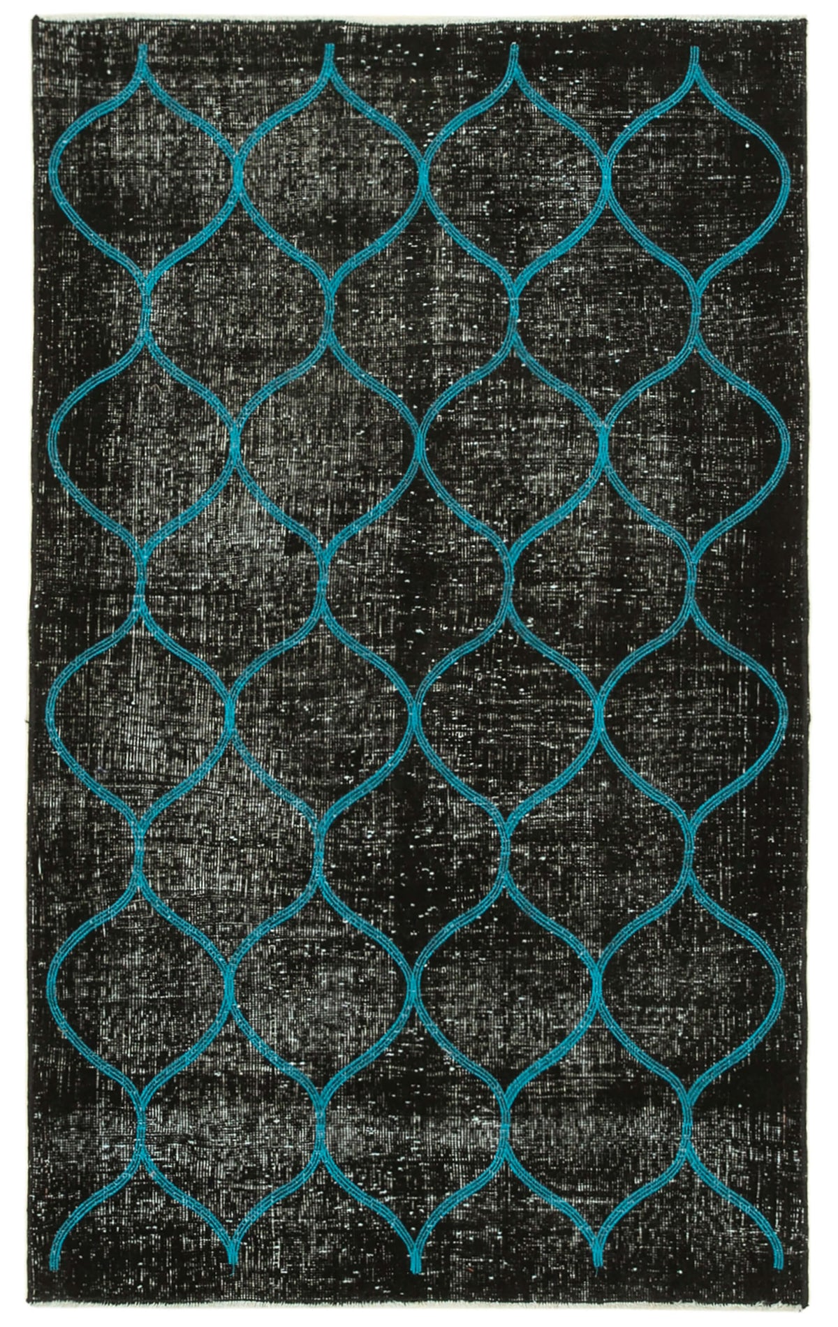 Kesle Siyah Turkuaz Geometrik Modern El Dokuma Halı 112x191 cm