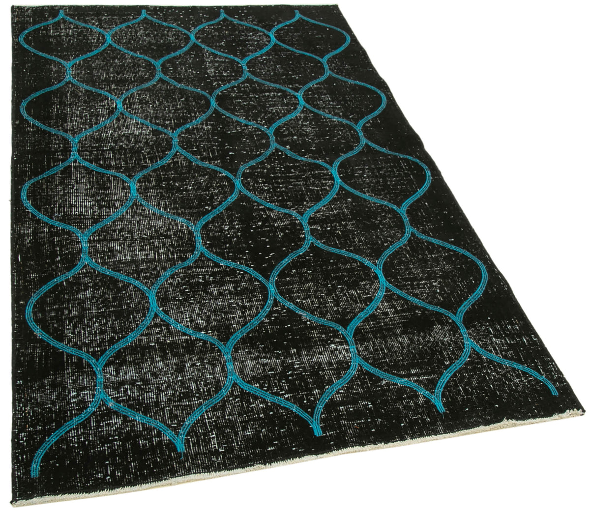 Kesle Siyah Turkuaz Geometrik Modern El Dokuma Halı 112x191 cm – genel görünüm