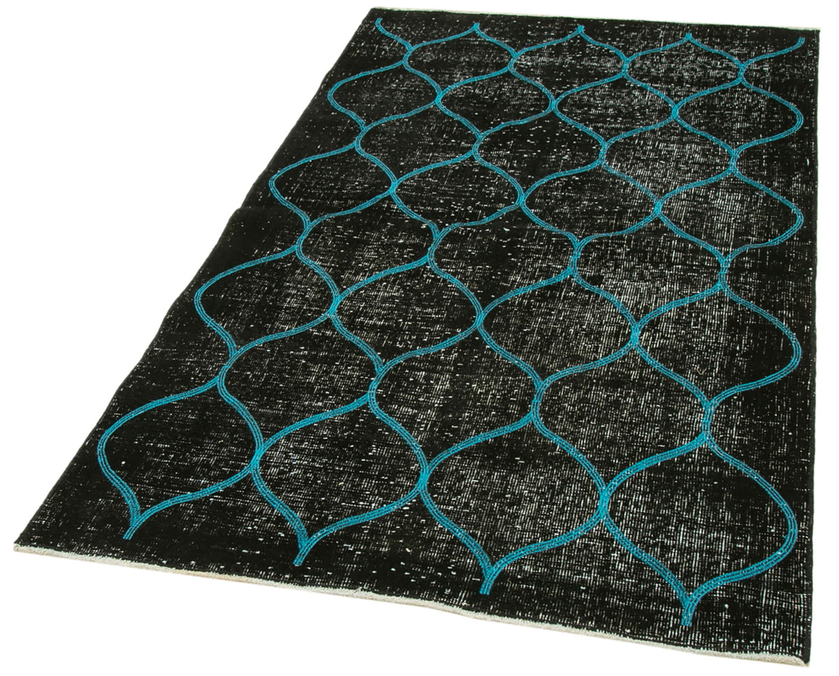 Kesle Siyah Turkuaz Geometrik Modern El Dokuma Halı 112x191 cm – doku yakın çekim