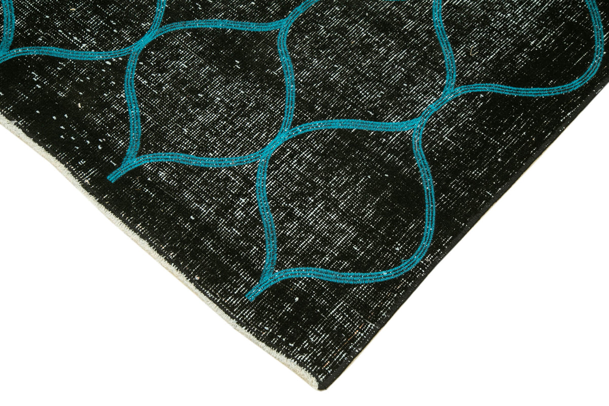 Kesle Siyah Turkuaz Geometrik Modern El Dokuma Halı 112x191 cm – detay görünümü