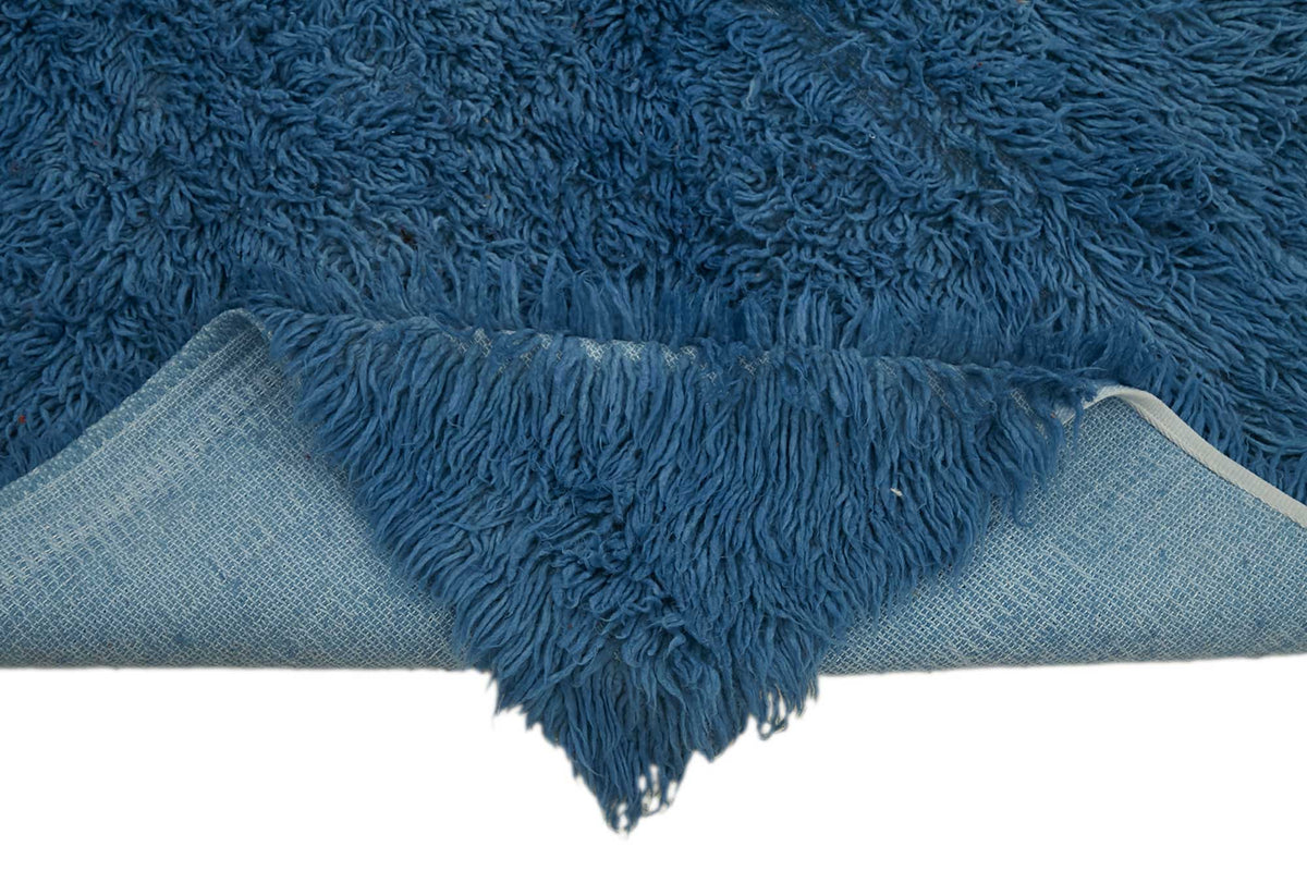 Timvi Düz Yeşil Halı İndigo Mavi Modern Shaggy Dokuma 144x154 cm – kenar detayı
