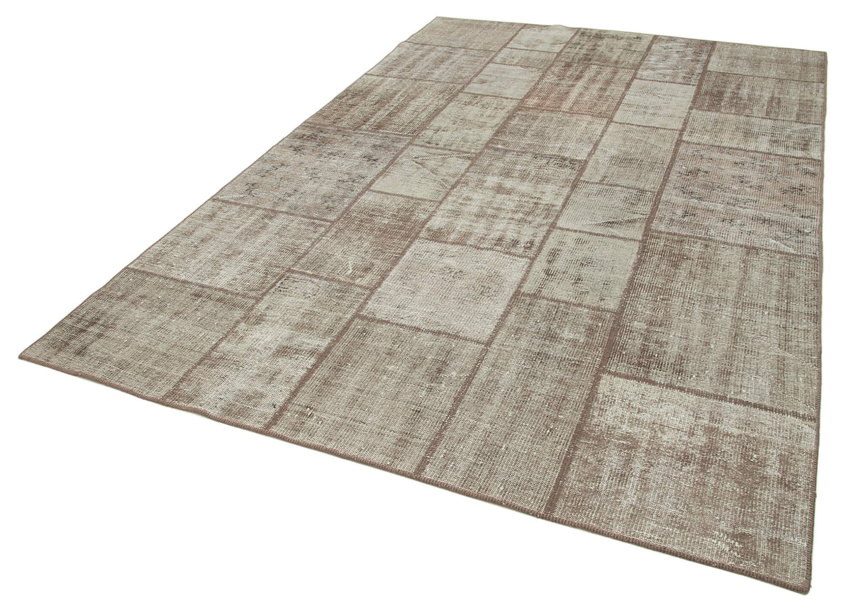 Vantik Kahverengi Halı 6 m² Geometrik Desenli Patchwork 200x302 cm – doku yakın çekim