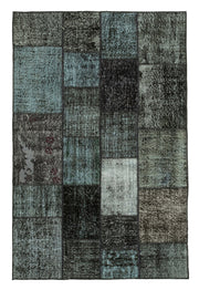 Vantel Gri Eskitme Geometrik Desenli Yün Patchwork Halı 134x202 cm