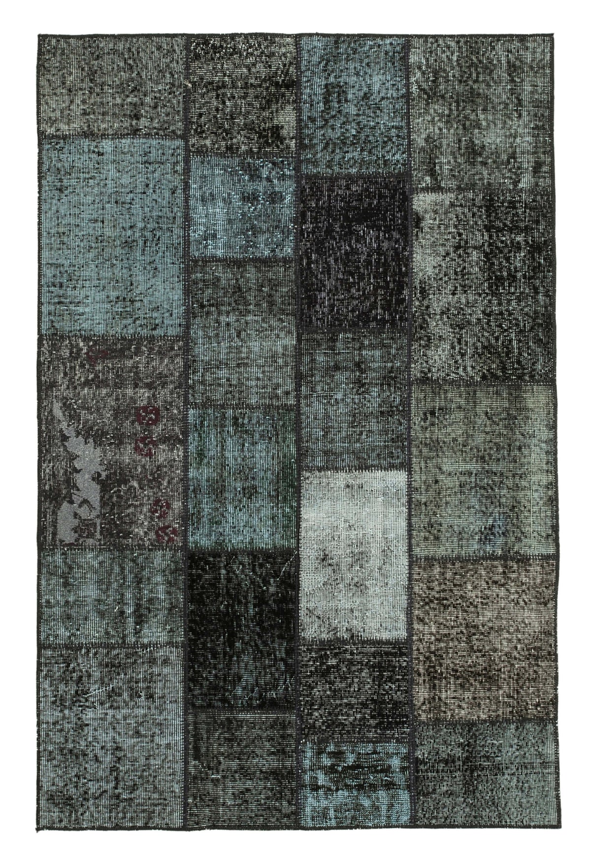 Vantel Gri Eskitme Geometrik Desenli Yün Patchwork Halı 134x202 cm