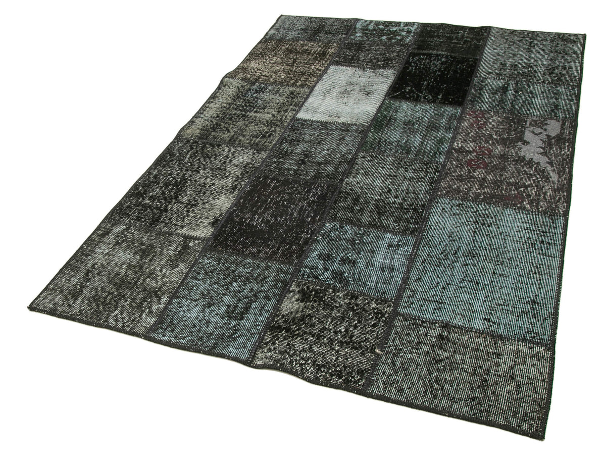 Vantel Gri Eskitme Geometrik Desenli Yün Patchwork Halı 134x202 cm – doku yakın çekim