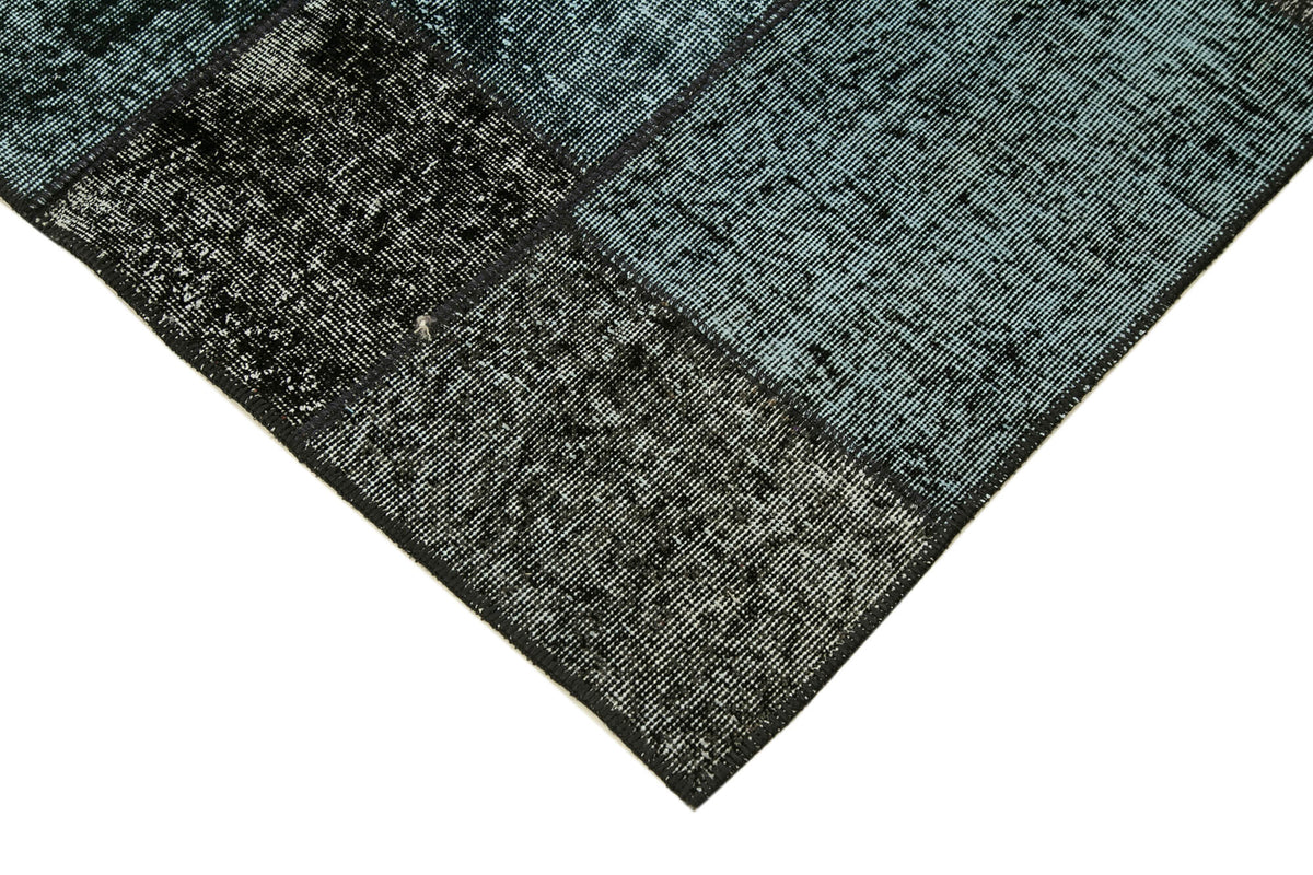 Vantel Gri Eskitme Geometrik Desenli Yün Patchwork Halı 134x202 cm – detay görünümü