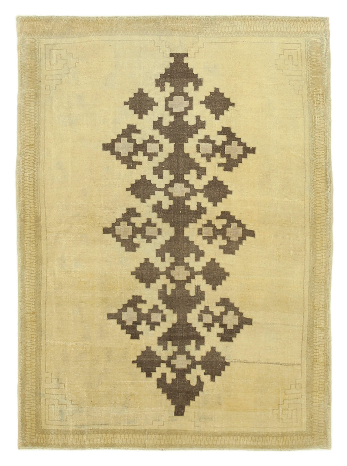Movli Koyu Kahverengi Halı, Bej Zemin Üzeri Madalyon Desenli 138x192 cm
