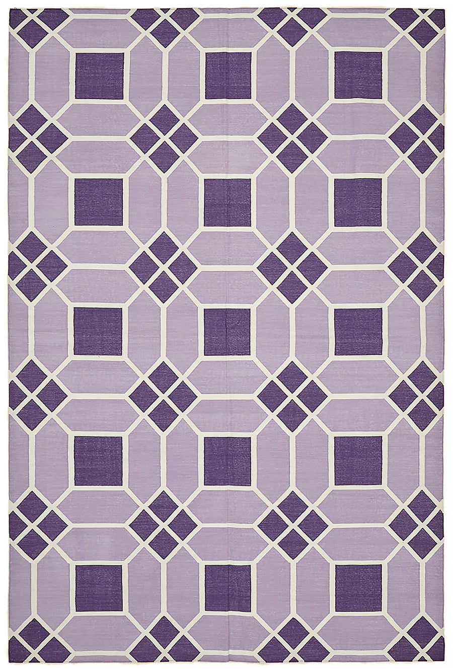 Navamo Geometrik Desenli Mor ve Beyaz Duri Kilim 182x268 cm 32367