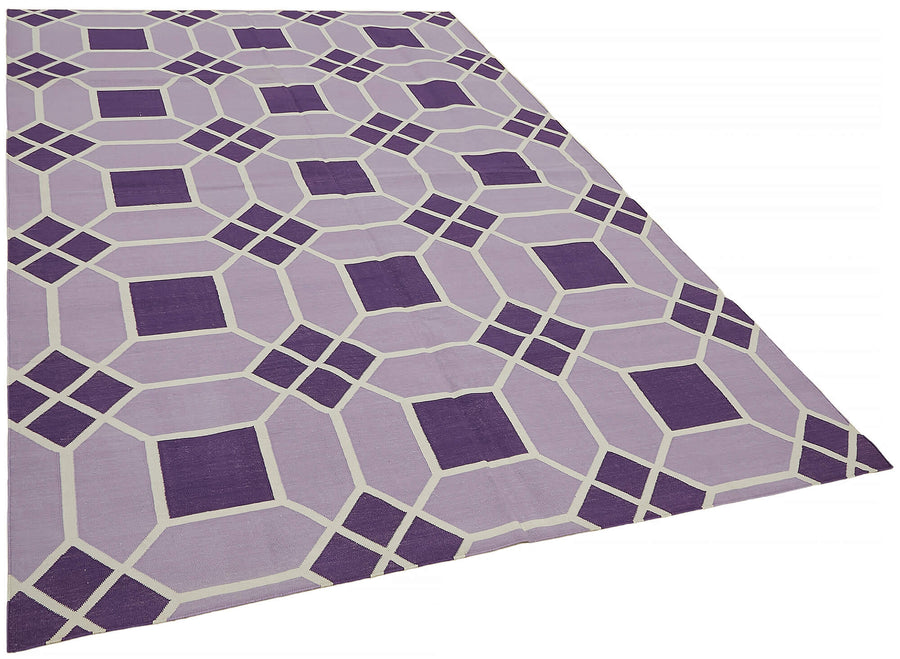 Navamo Geometrik Desenli Mor ve Beyaz Duri Kilim 182x268 cm 32367 – genel görünüm