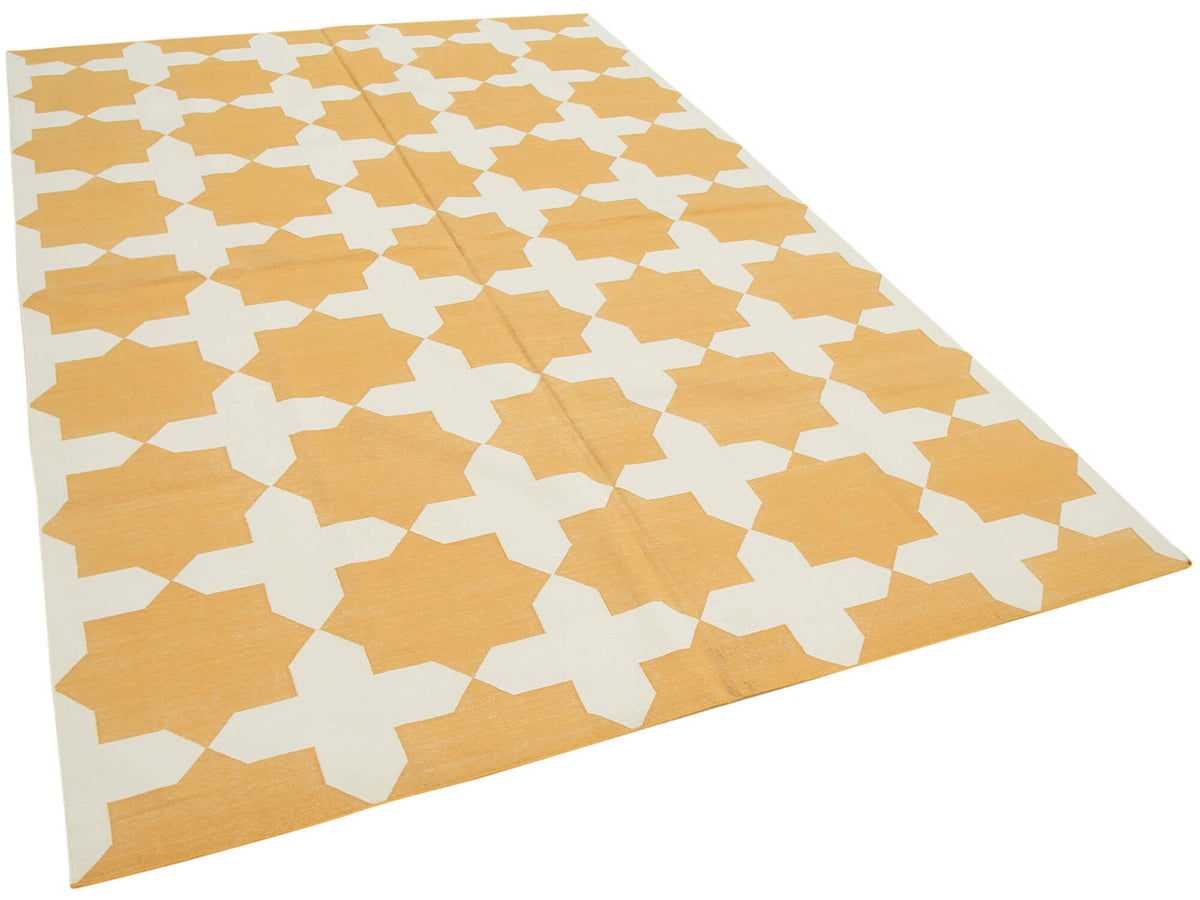 Navamo Duri Kilim Sarı ve Ekru Geometrik Dokuma Modern 182x281 cm 32373 – genel görünüm