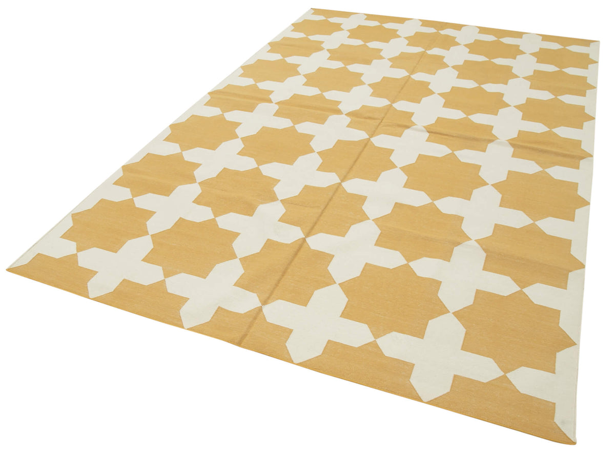 Navamo Duri Kilim Sarı ve Ekru Geometrik Dokuma Modern 182x281 cm 32373 – doku yakın çekim