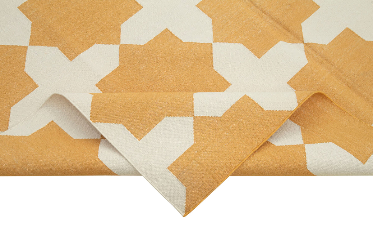 Navamo Duri Kilim Sarı ve Ekru Geometrik Dokuma Modern 182x281 cm 32373 – kenar detayı