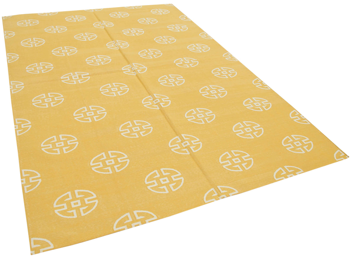 Navamo Beyaz Modern Halı Hardal Sarısı Geometrik Duri Kilim 183x271 cm – genel görünüm