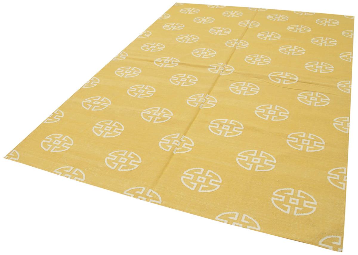 Navamo Beyaz Modern Halı Hardal Sarısı Geometrik Duri Kilim 183x271 cm – doku yakın çekim