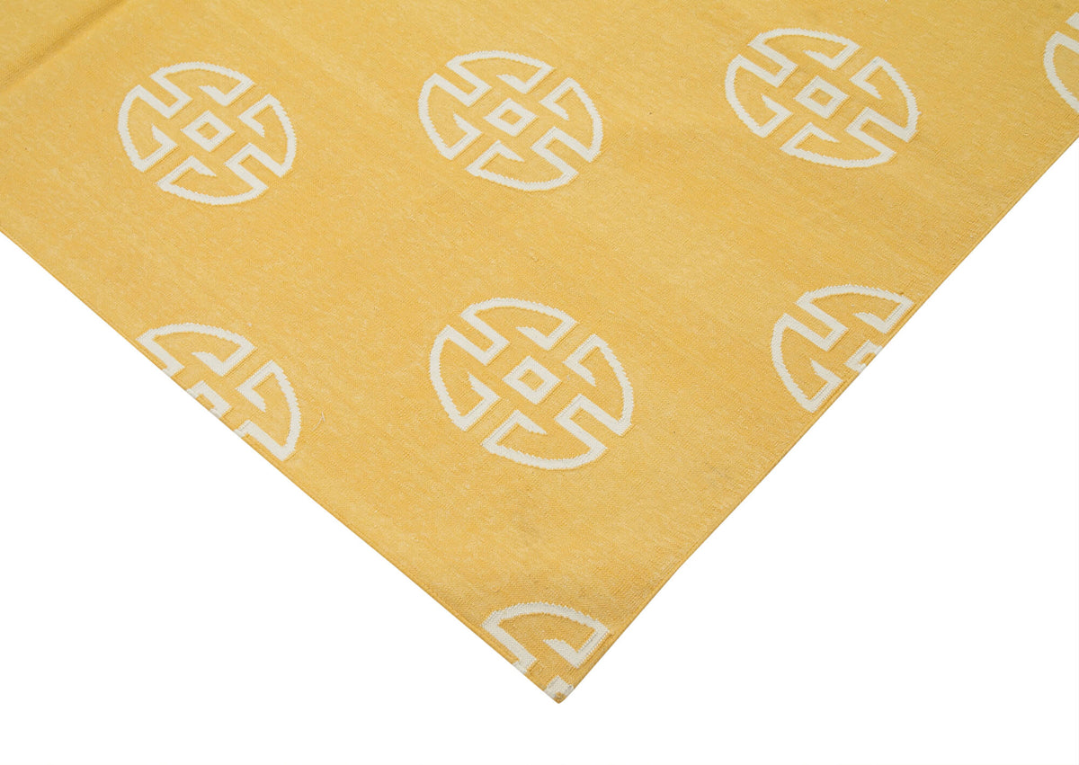 Navamo Beyaz Modern Halı Hardal Sarısı Geometrik Duri Kilim 183x271 cm – detay görünümü