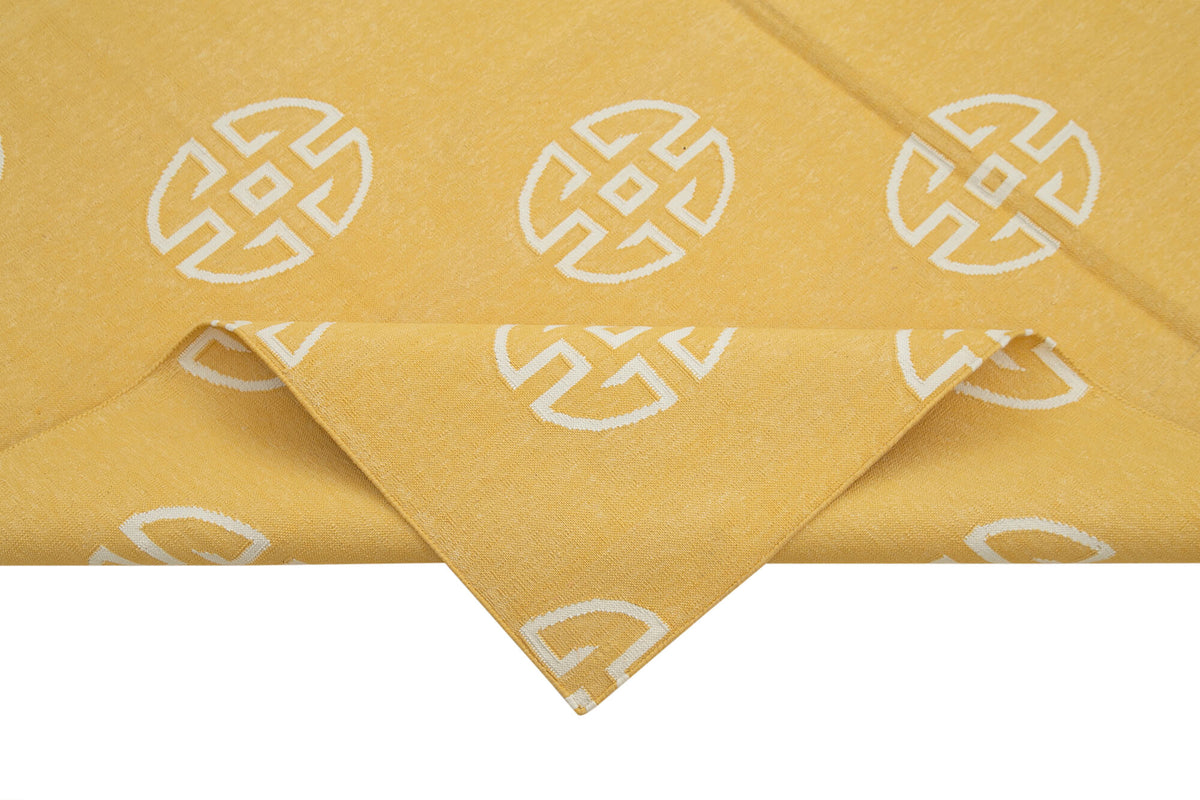 Navamo Beyaz Modern Halı Hardal Sarısı Geometrik Duri Kilim 183x271 cm – kenar detayı