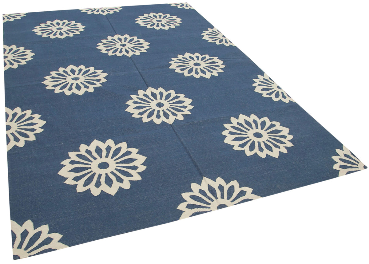 Navamo Mavi Beyaz Geometrik Duri El Dokuma Kilim 187x270 cm – genel görünüm