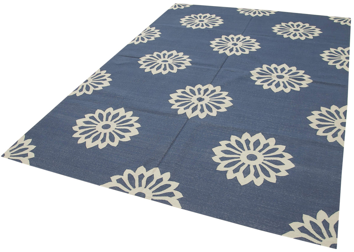 Navamo Mavi Beyaz Geometrik Duri El Dokuma Kilim 187x270 cm – doku yakın çekim