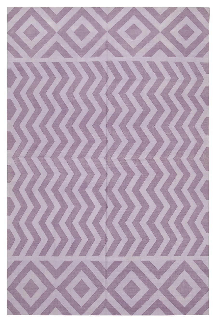 Navamo Geometrik Desenli Mor ve Beyaz Dokuma Modern Duri Kilim 180x270 cm