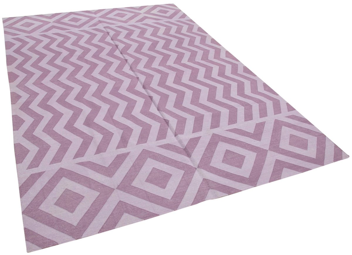 Navamo Geometrik Desenli Mor ve Beyaz Dokuma Modern Duri Kilim 180x270 cm – genel görünüm