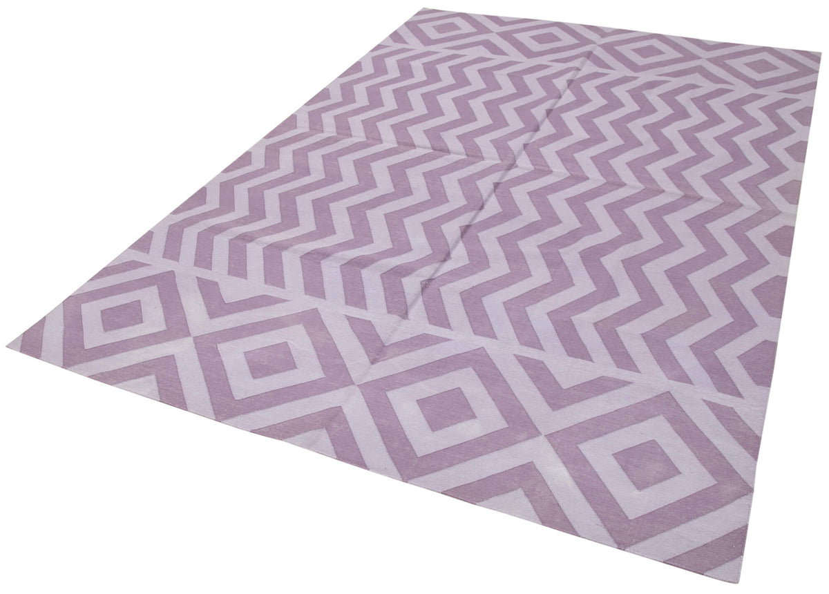 Navamo Geometrik Desenli Mor ve Beyaz Dokuma Modern Duri Kilim 180x270 cm – doku yakın çekim