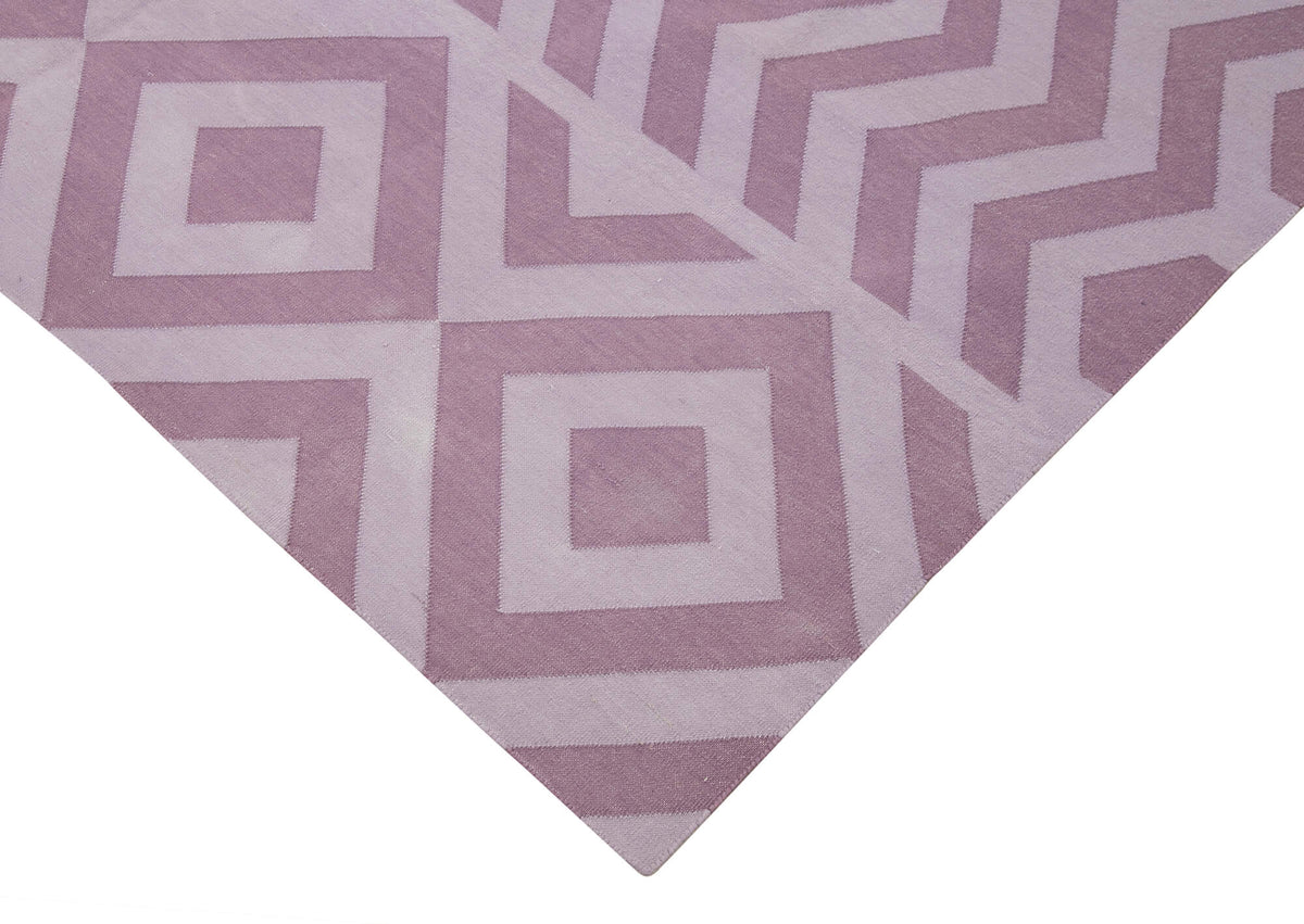 Navamo Geometrik Desenli Mor ve Beyaz Dokuma Modern Duri Kilim 180x270 cm – detay görünümü