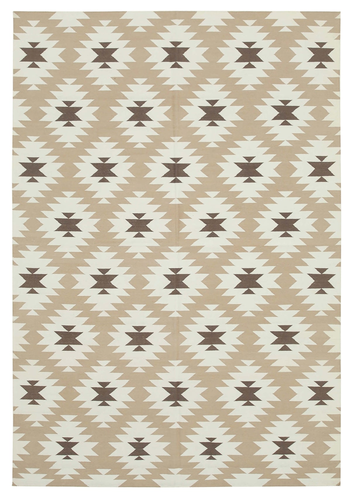 Navamo Bej Geometrik Desenli Pamuk Duri Kilim 183x270 cm