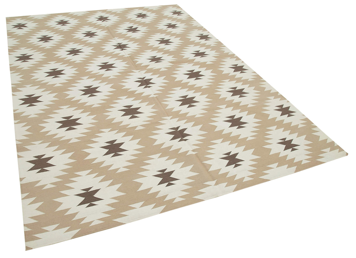 Navamo Bej Geometrik Desenli Pamuk Duri Kilim 183x270 cm – genel görünüm