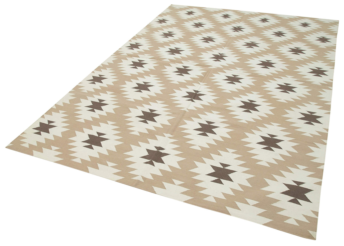 Navamo Bej Geometrik Desenli Pamuk Duri Kilim 183x270 cm – doku yakın çekim