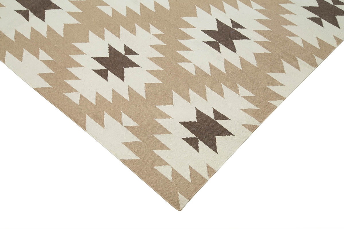 Navamo Bej Geometrik Desenli Pamuk Duri Kilim 183x270 cm – detay görünümü