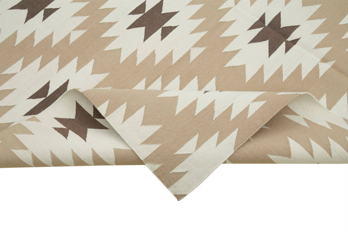 Navamo Bej Geometrik Desenli Pamuk Duri Kilim 183x270 cm – kenar detayı