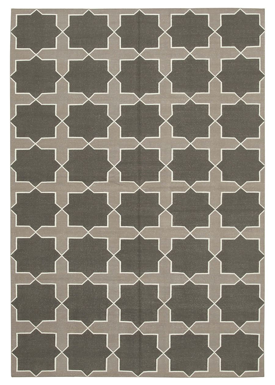 Navamo Grey Anthracite Geometric Duri Kilim 188x273 cm