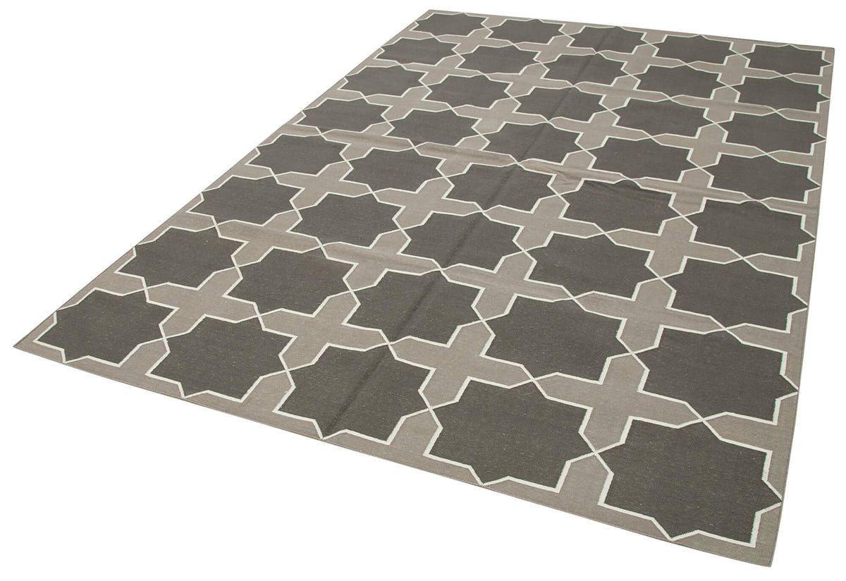 Navamo Gri Antrasit Geometrik Duri Kilim 188x273 cm – doku yakın çekim