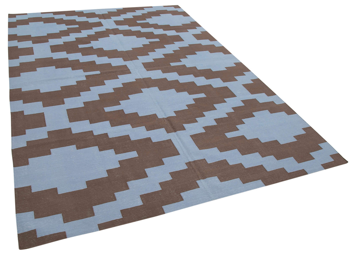 Navamo Mavi Kahverengi Geometrik Modern Duri El Dokuma Kilim 185x275 cm – genel görünüm