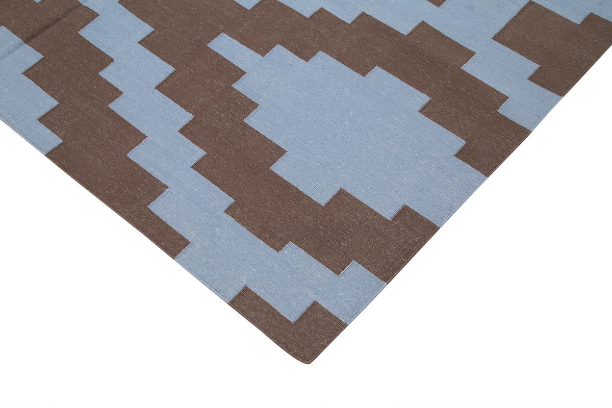 Navamo Mavi Kahverengi Geometrik Modern Duri El Dokuma Kilim 185x275 cm – detay görünümü