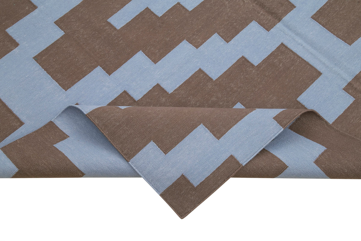 Navamo Mavi Kahverengi Geometrik Modern Duri El Dokuma Kilim 185x275 cm – kenar detayı